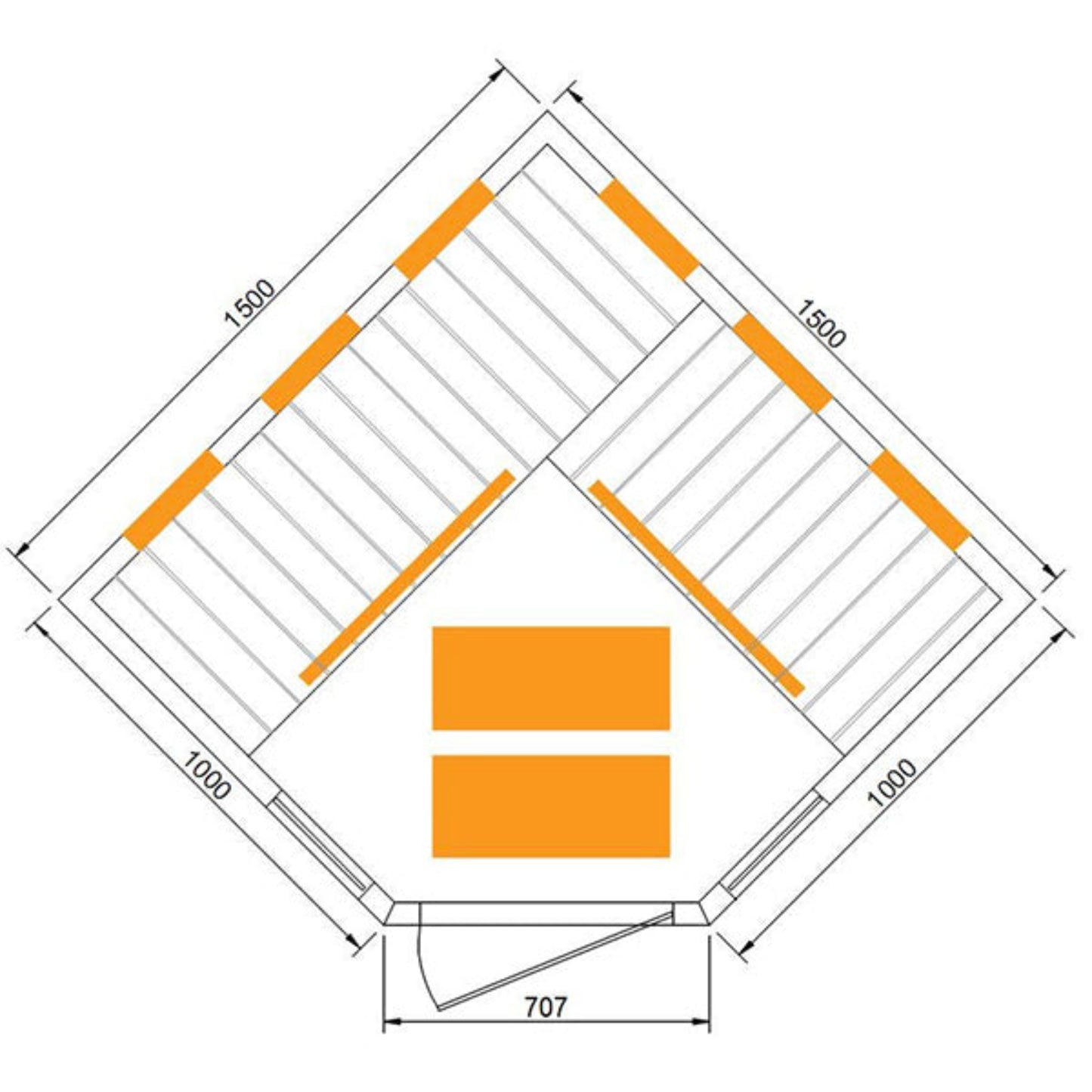 Infrared Diamond Corner Indoor Sauna dimension drawings