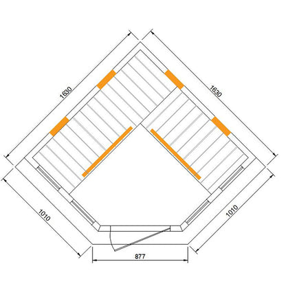 CenturaHeat 4-5 Person Diamond Corner Indoor Sauna - 3000W