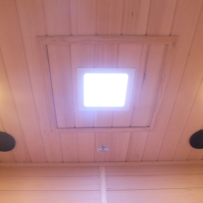 CenturaHeat 3 Person Traditional Steam Outdoor Sauna Room - ceiling light and speakers