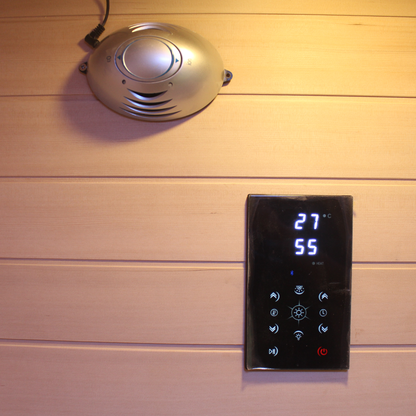 CenturaHeat 3 Person Traditional Steam Outdoor Sauna Room - control panel and oxygen ionizer