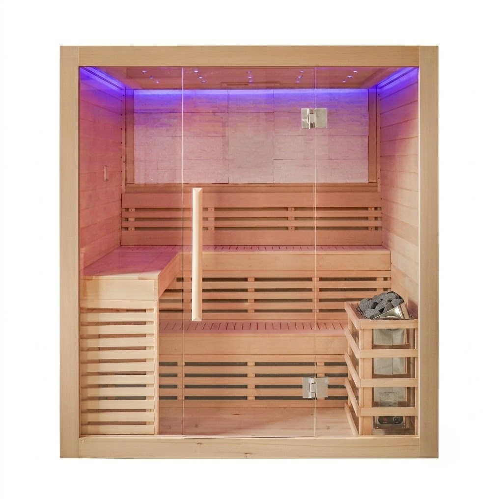 4 Person Canadian Hemlock Indoor Sauna Back Wall 6kW Harvia Heater