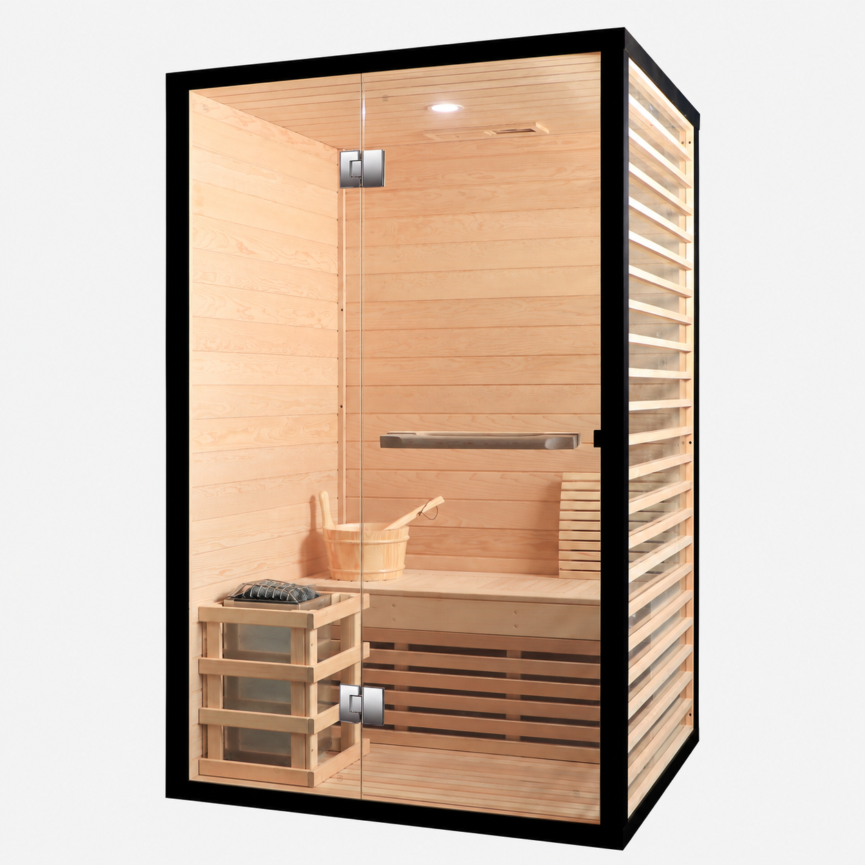 2 Person Canadian Hemlock Indoor Sauna Glass Side Wall 3kW Harvia Heater