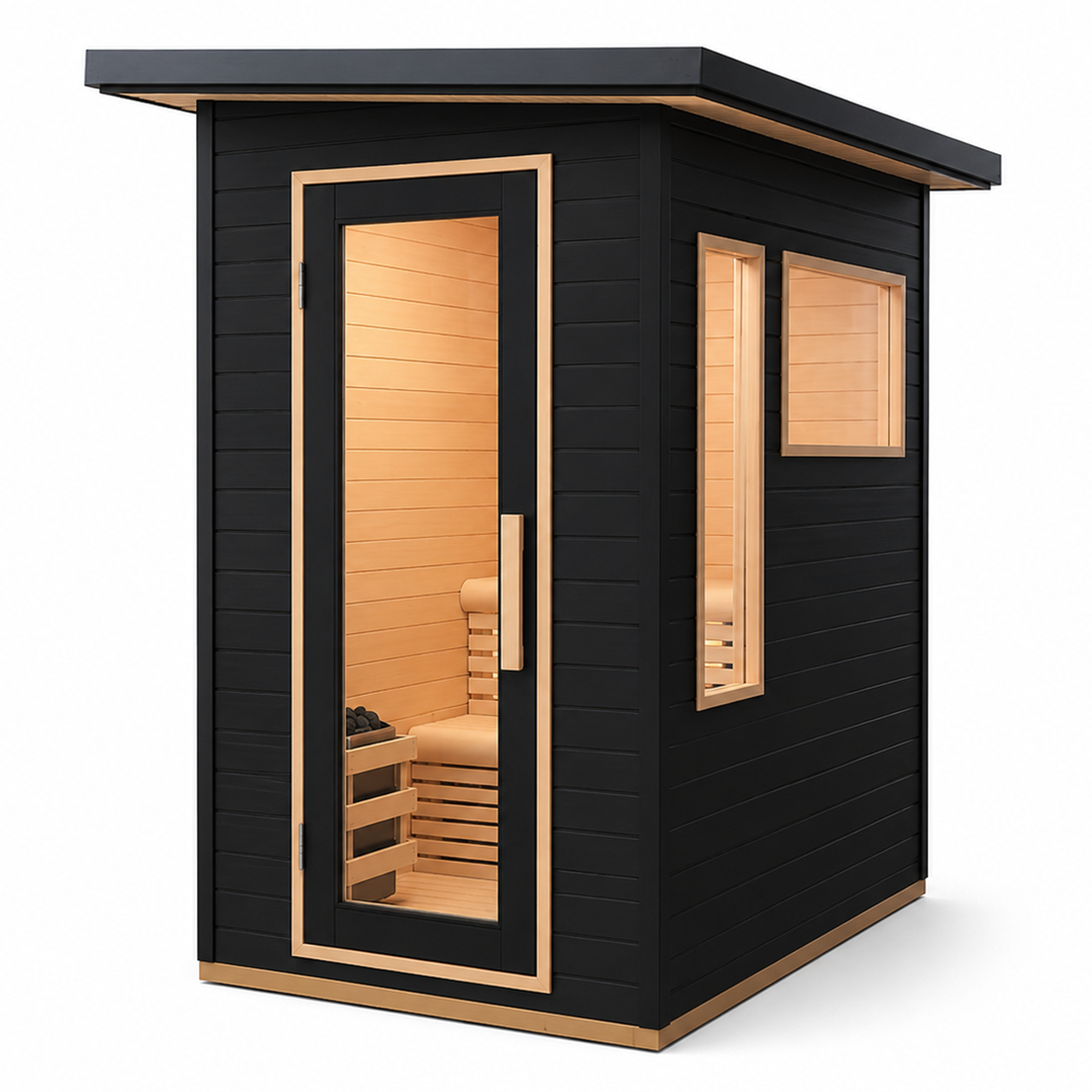 2 Person Finished Hemlock Outdoor Sauna 6kW Harvia Heater