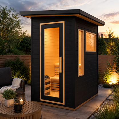 CenturaHeat 2 Person Black-Finished Hemlock Outdoor Sauna with 6kW Harvia Heater