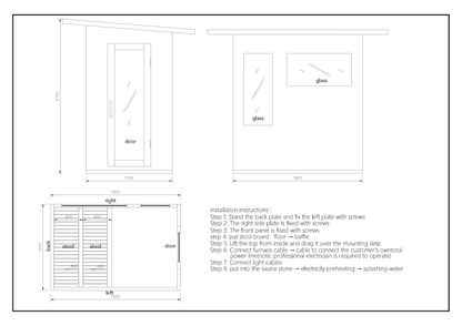 CenturaHeat 2 Person Black-Finished Hemlock Outdoor Sauna with 6kW Harvia Heater