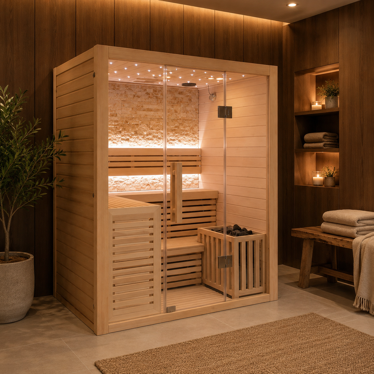 CenturaHeat Luxury Steam Traditional Indoor Sauna with Glass Door